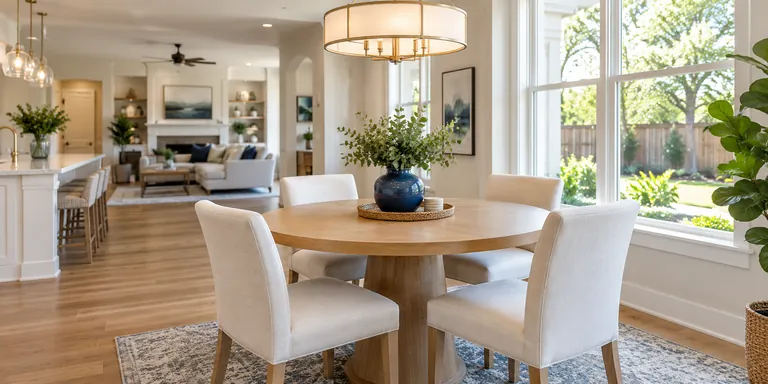 Illustrative clean dining and shared living space